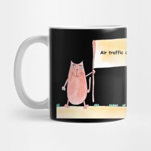 Air traffic controller, profession, work, worker, professional, cat, humor, fun, job, humorous, watercolor, animal, character Mug